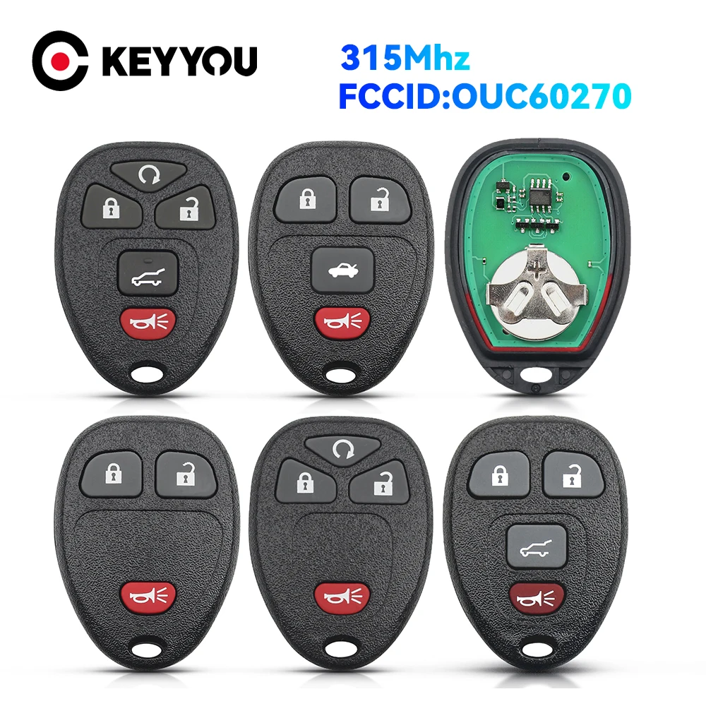 

KEYYOU With Battery 315Mhz OUC60270 5/6 Buttons Remote Control Keyless Entry Car Key Fob for Buick Chevrolet Cadillac GMC Saturn