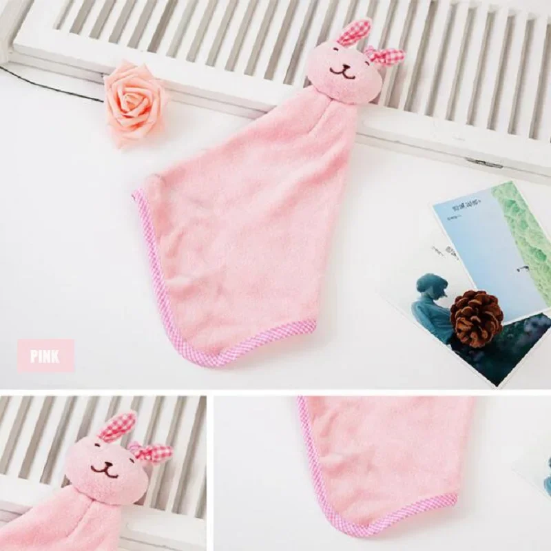 New Baby Infant Coral Velvet Hand Towel Cartoon Animal Rabbit Kitchen Hanging Bath Wipe Towel Washcloths Kids Handkerchief