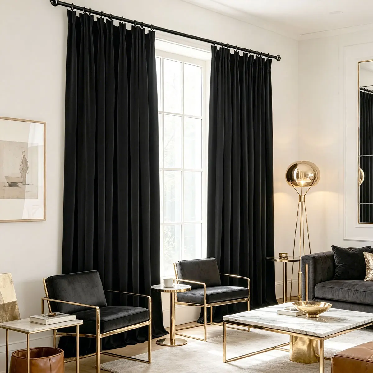 2 Panels Dark Grey Chenille Curtains, Minimalist Modern Blackout Drapes, Heavy Weight Room Darkening Curtains for Living Room Be