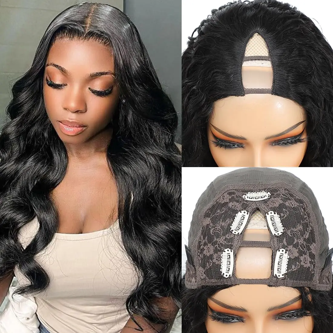 

Парик с V-образным вырезом из натуральных бразильских волос Remy для женщин, полностью машинной работы, 250% плотность, недорогой парик