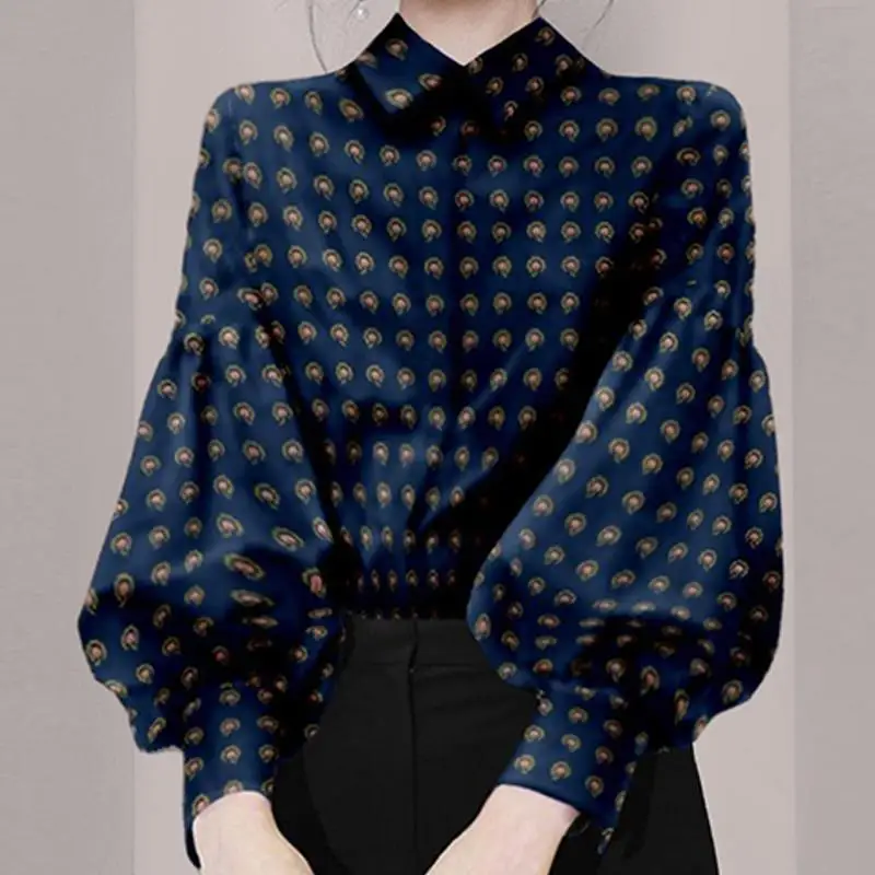 Office Temperament Fashion Design Blouse Women Classic Long Sleeve 2023 Autumn Slim Polo Collar Lady Top All-match Shirt