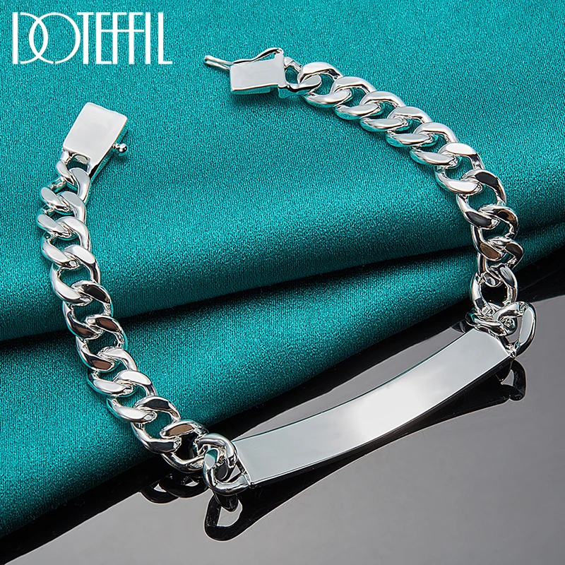 Doteffil 925 prata esterlina 8mm suave lateralmente pulseira para homem mulher charme festa de noivado casamento moda jóias