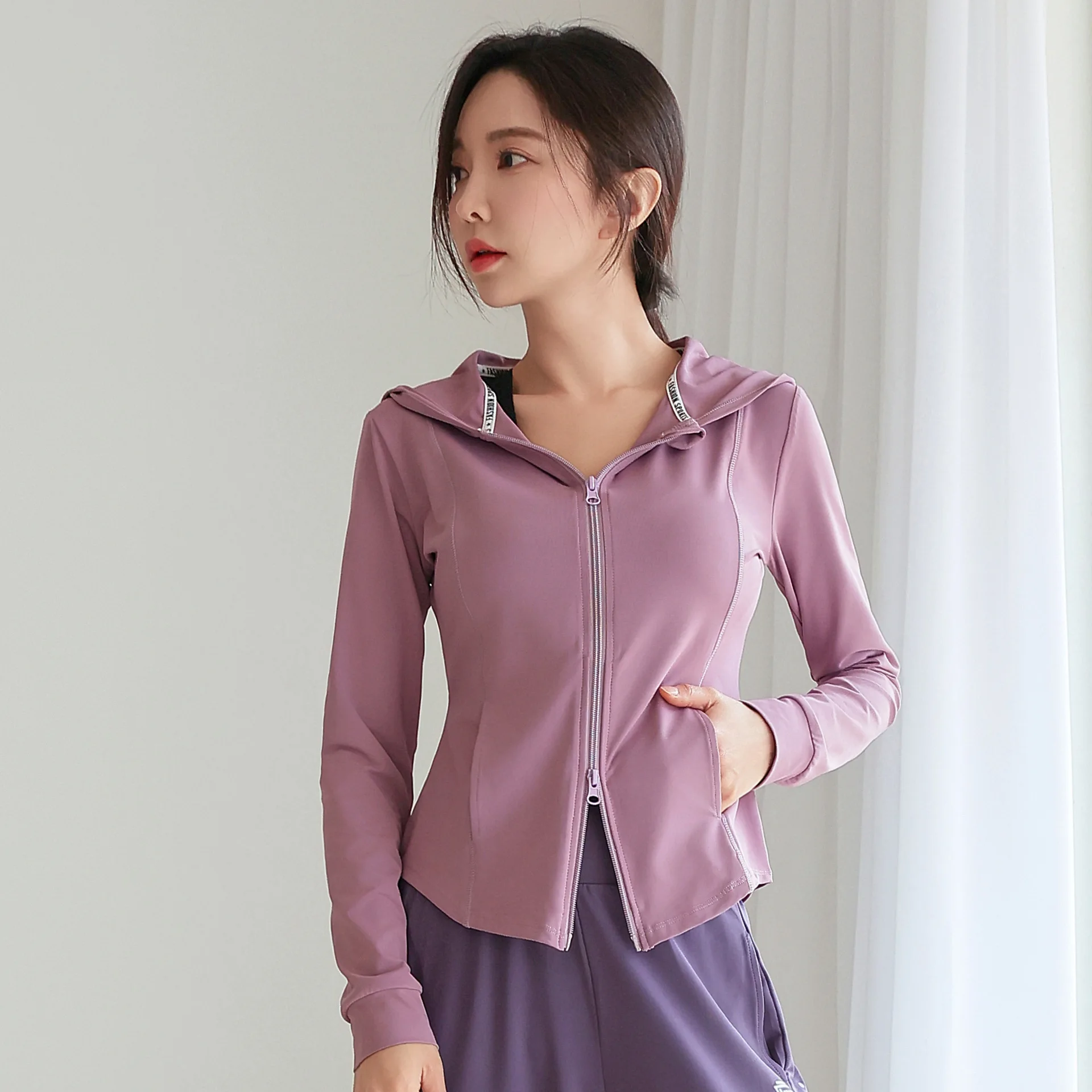 Ice Silk Feel Lavender Cooling Women's Running Jacket for Summer Lightweight Hooded Breathable Mesh UV Protection Athletic
