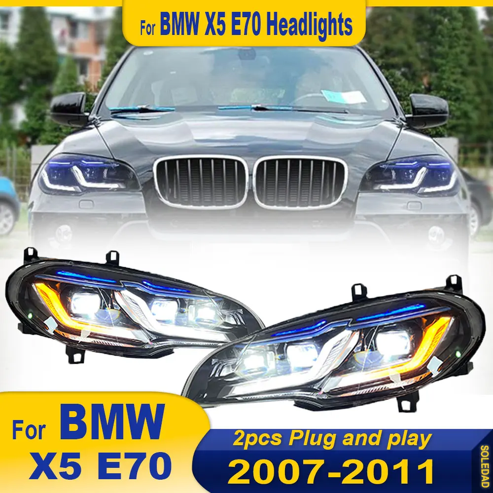 كشافات لسيارات BMW X5 E70 Led المصابيح الأمامية 2007 2008 2009 2010 2011 2012 2013 ملحقات ترقية Led مجموعة أضواء DRL الأمامية