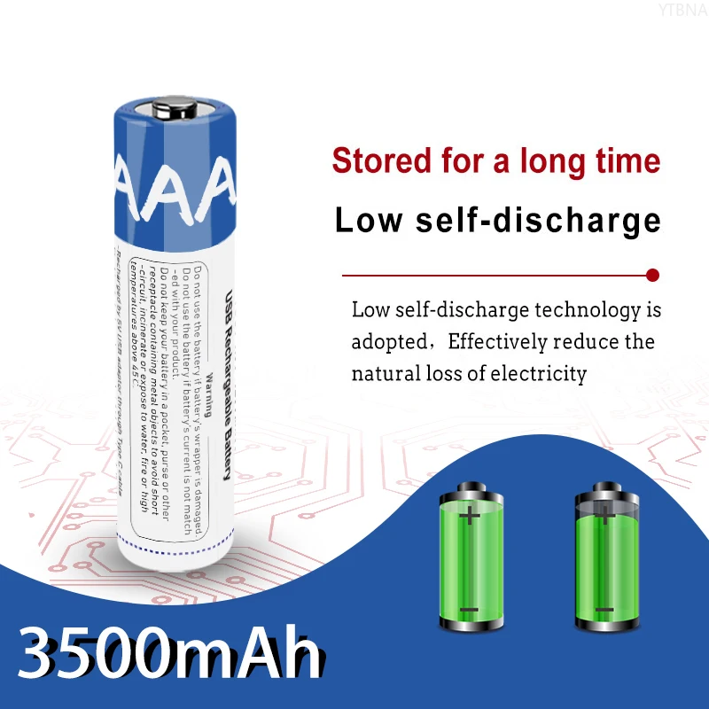 1.5V AAA 3500mAh USB Rechargeable Li-ion Battery for Remote Control Wireless Mouse Toy +TYPE_C Cable Charger High Capacity