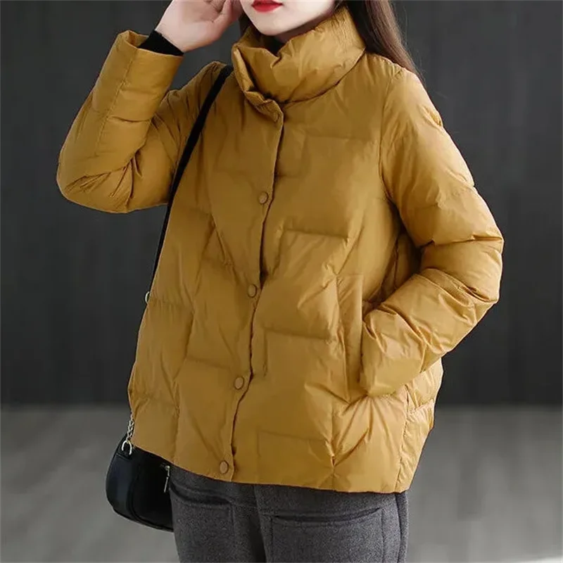 2024 New Korean Winter Jacket Cotton Padded Coat Women\'s Stand Collar Puffer Jacket Thicken Warm Long Sleeve Lightweight Outerwe