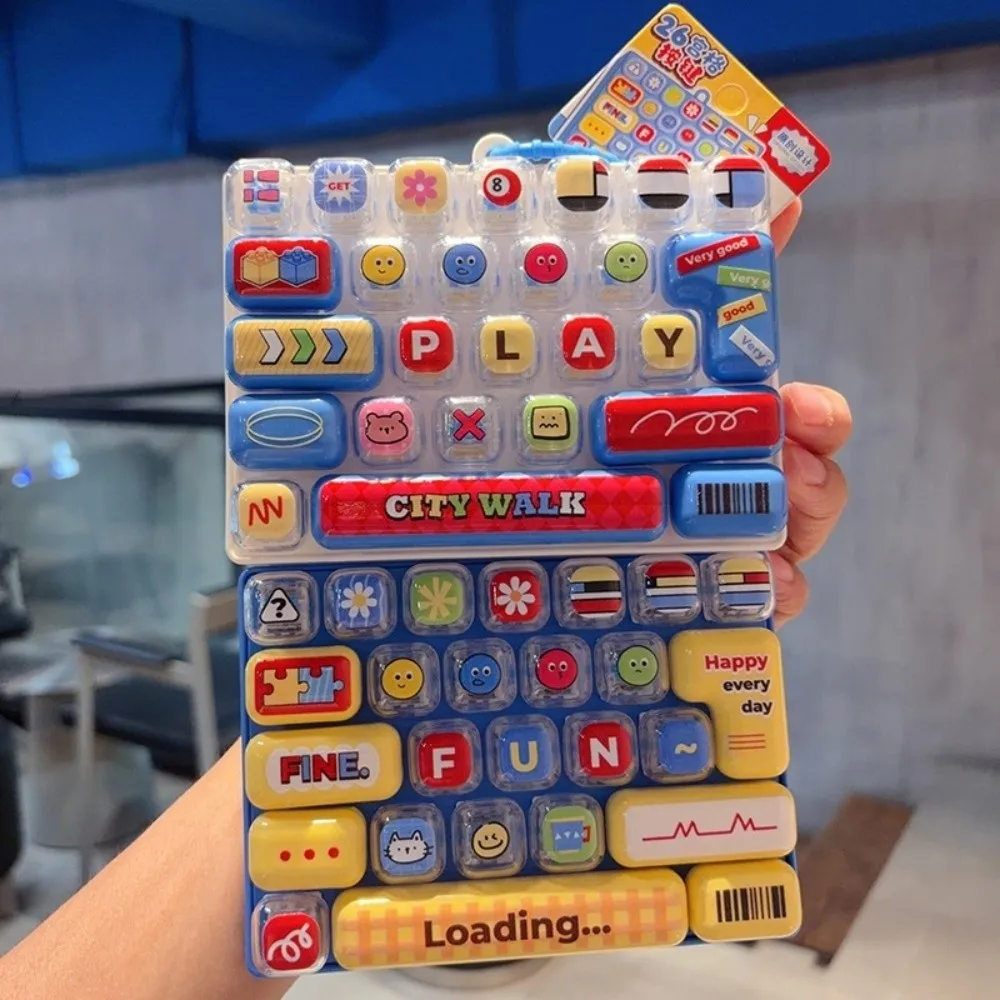 Portable 26 Grids Keyboard Clicker Keychain Desktop Decoration Decompression Relaxed Fingertip Button Keyring Creative Cartoon