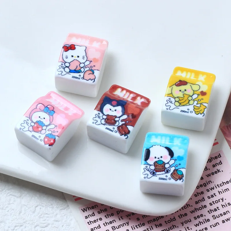 10Pcs  New Models Resin Cute Cartoon 3D animal milk box Series Flat Bottom Scrapbook  DIY Jewelry Craft Decoration