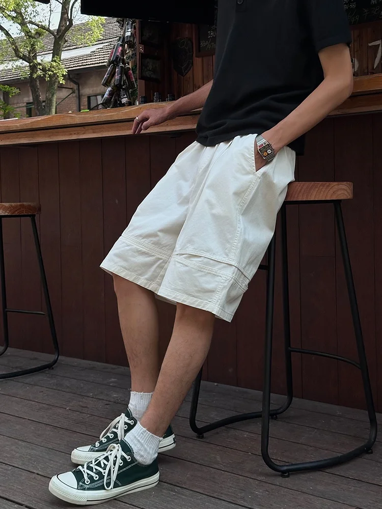 

Entong White Men's orts Summer Thin American Sle Loose Casual Five-Quarter Pants Cotton 00% Straight Leg mid Waist