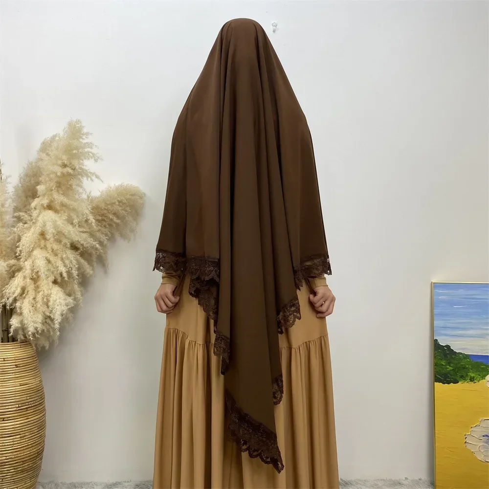 

Large Khimar Women Muslim Lace Prayer Hijab Scarf Eid Ramadan Overhead Burqa Nikab Headdress Turkey Abayas Dubai Abaya Headscarf