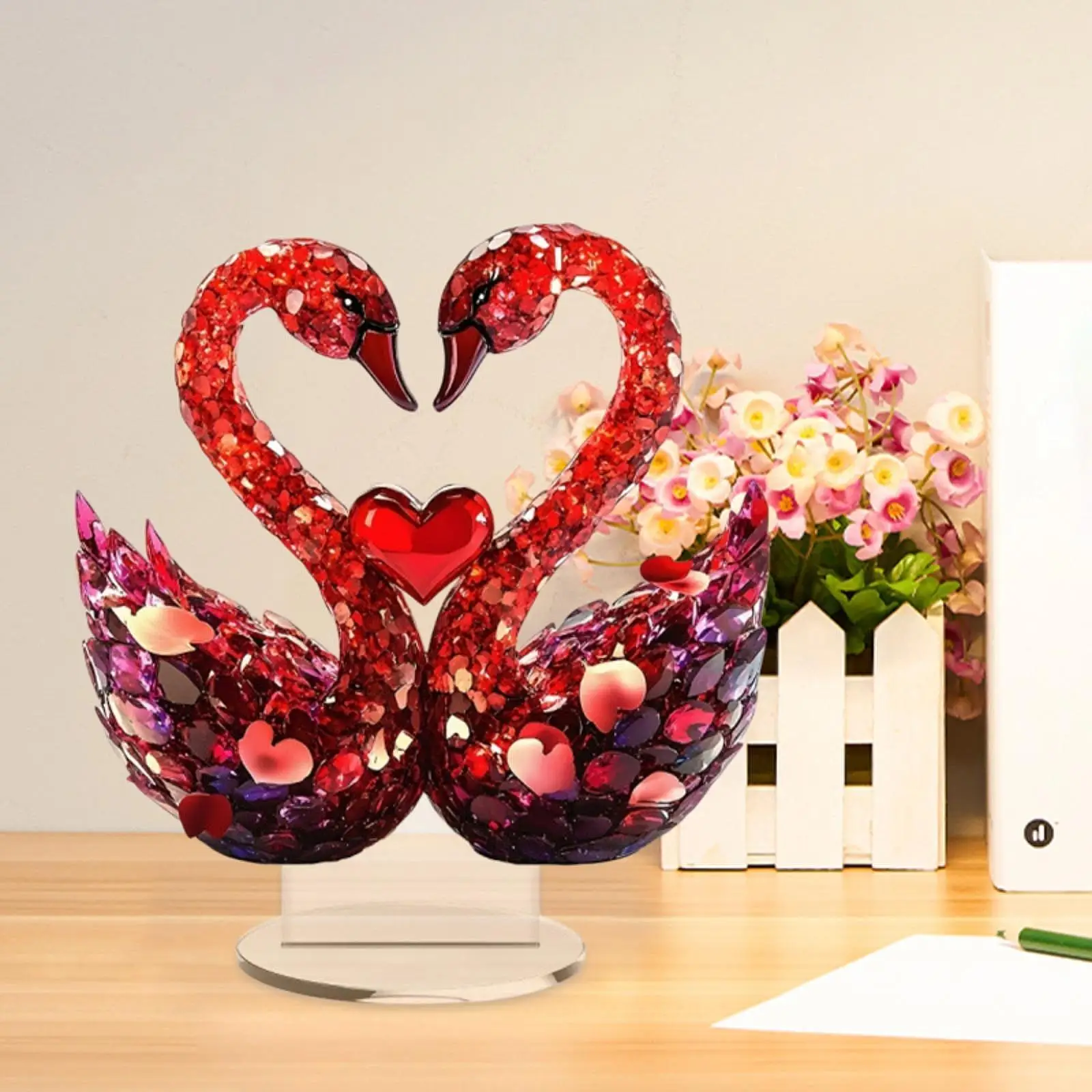 زخرفة بجعة الحب الرومانسية عرض لوحة مسطحة ثنائية الأبعاد لمكتب المزرعة #2