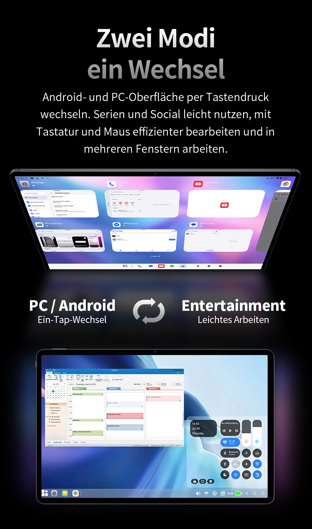 Teclast T70Pro Android 16 Tablet mit Gemini AI, 14 Zoll IPS 2240x1400 Display, G100 Octa-Core, 8GB RAM+40GB erweiterter RAM, 128GB UFS-Speicher, 1TB Micro-SD-Erweiterung, Dual-SIM 4G LTE, 10000mAh Akku, 18W PD-Ladung – Detail 8