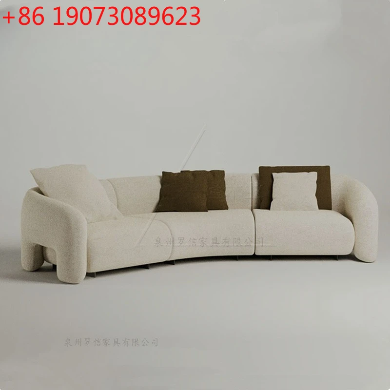 

Italian minimalist model room, cream style living room, fabric sofa, creative curved reception sofa