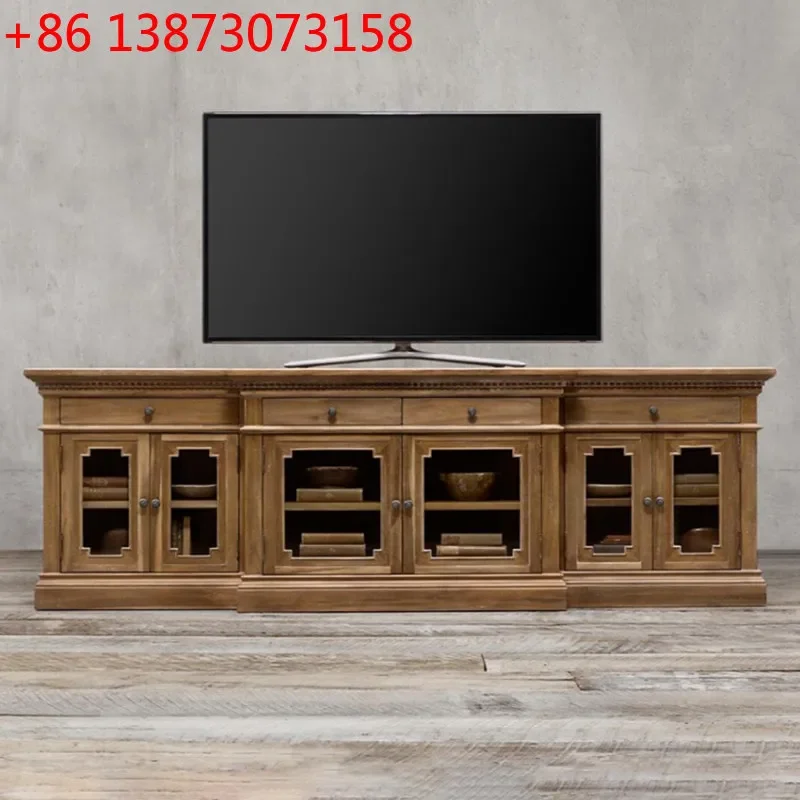 

French solid wood TV cabinet American living room retro style simple bedroom locker oak cabinet