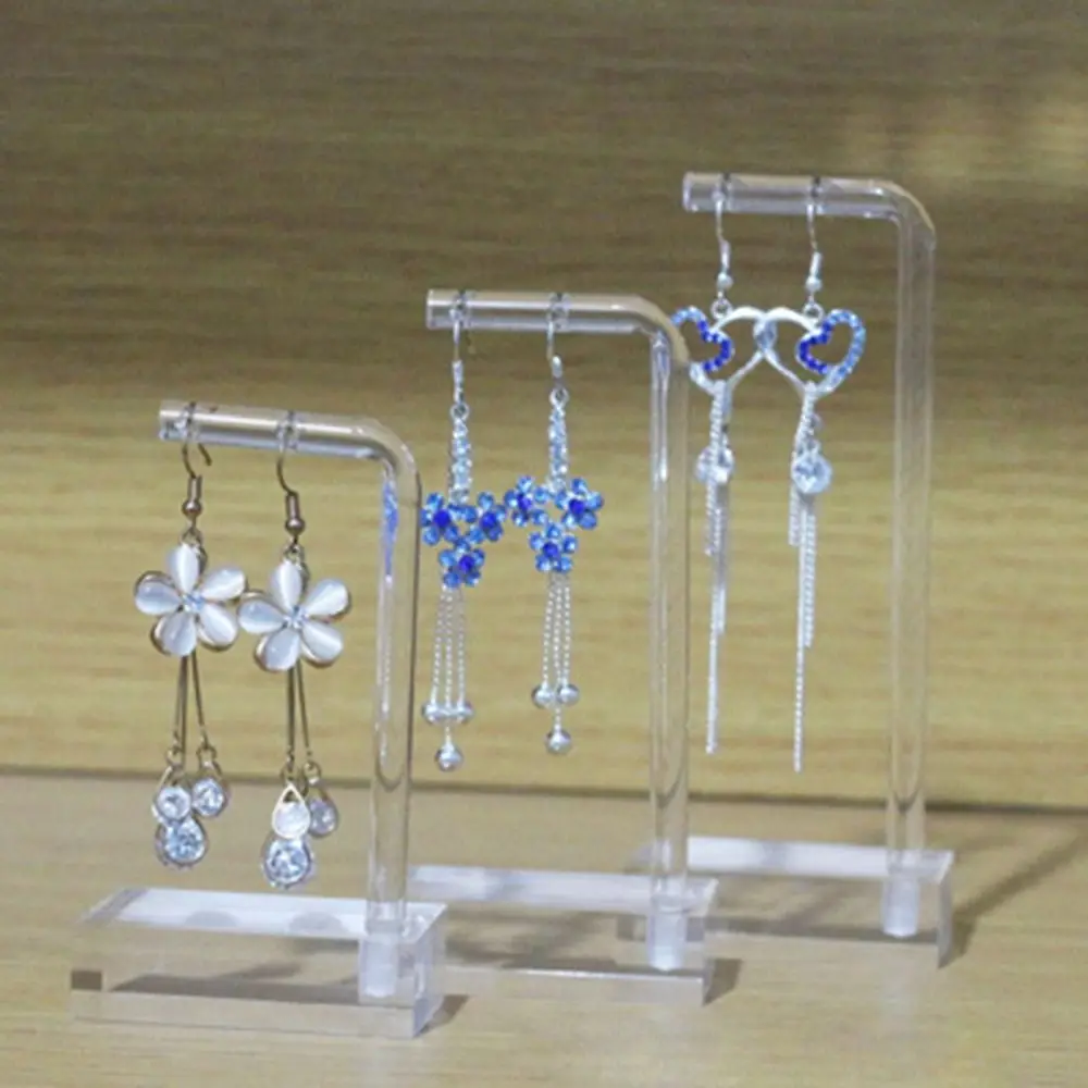 ต่างหูแบบห้อยทำจากอะคริลิคใสชั้นวางต่างหูแบบมีตัวอักษร7ตัวจัดระเบียบเครื่องประดับกล่องแสดงเครื่องประดับ