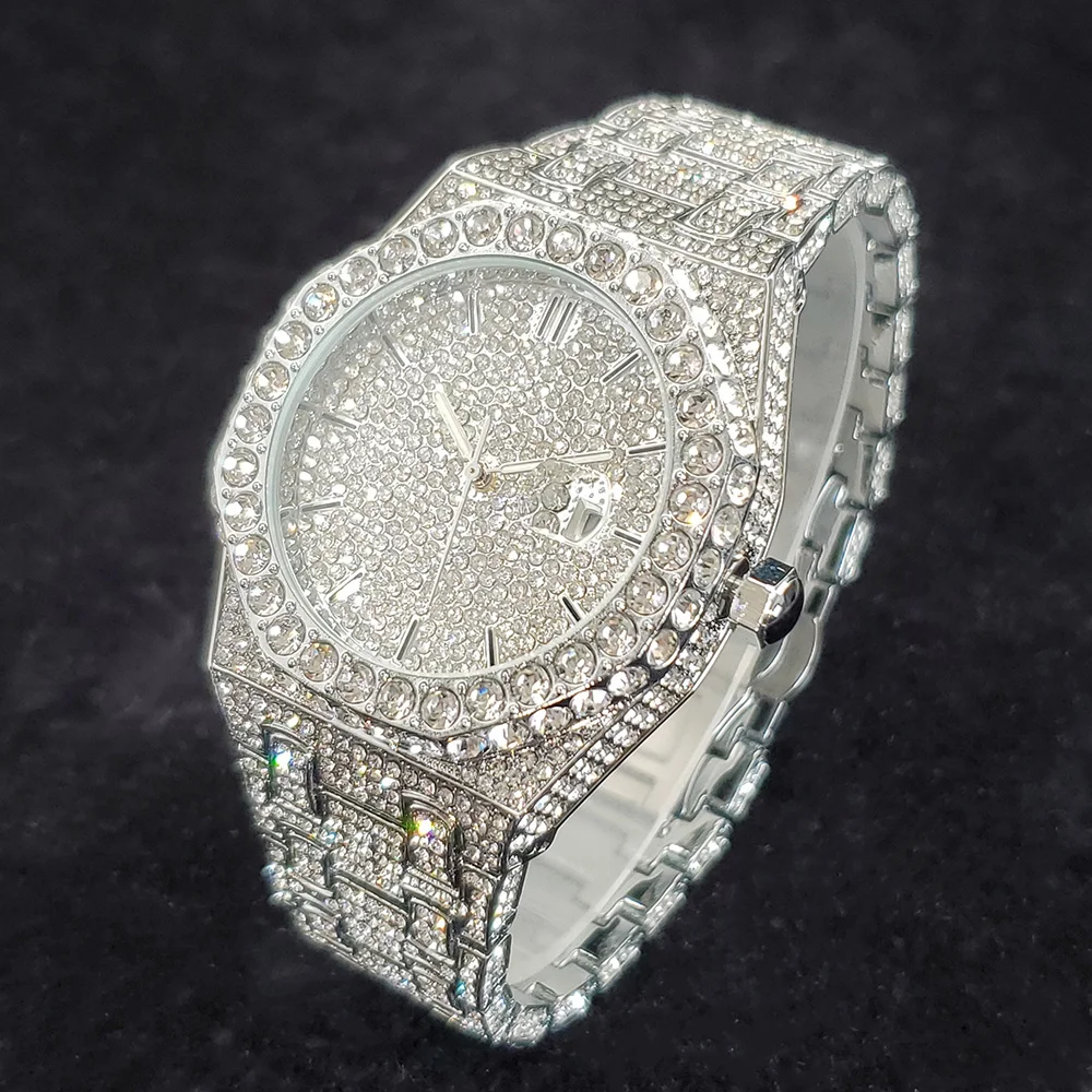 Luxury Fashion Diamond Watch for Men Top Brand Iced Out Stainless Steel Watches Hip Hop Bling Waterproof Date Clock Dropshipping