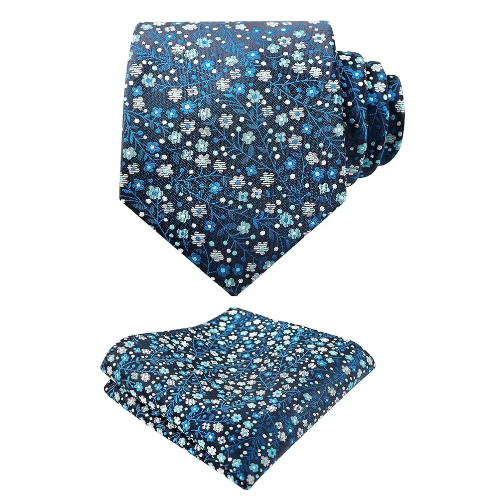 Corbata Floral Exquisita de 3.15 Pulgadas para Hombre con Pañuelo de Bolsillo con Estampado de Flores Pequeñas