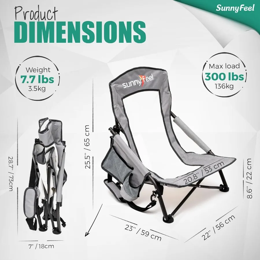كرسي شاطئ للتخييم منخفض قابل للطي مكون من قطعتين كرسي حديقة محمول خفيف الوزن مع حامل أكواب خلفي شبكي للسفر في الهواء الطلق والنزهات #2