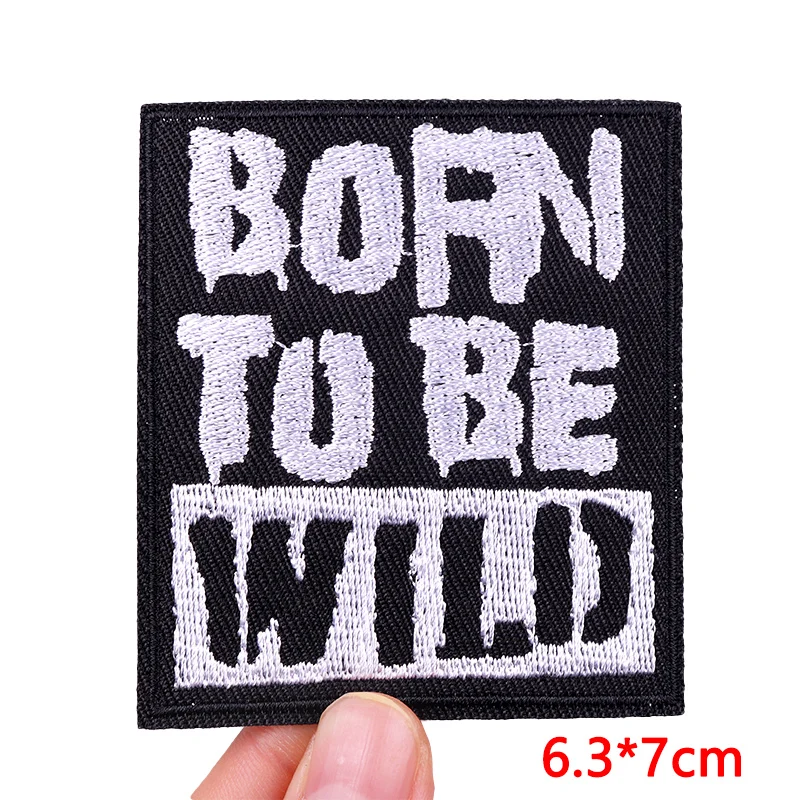 Born Wild Embroidery Patch Punk/Rock Letter Patch Iron On Patches DIY Horror Skull Embroidered Patches On Clothes Sew Applique