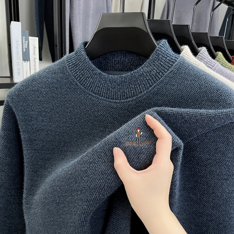 Maglione girocollo caldo in velluto di alta qualità da uomo moda classica marchio da golf ricamo comodo pullover lavorato a maglia casual invernale