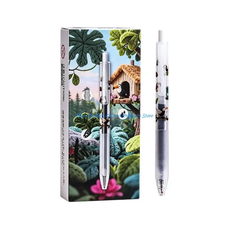 U2JE 12Pcs Animal Print Retractable Gel Pen 0.5MM Ergonomic Silicone Grip for Writing