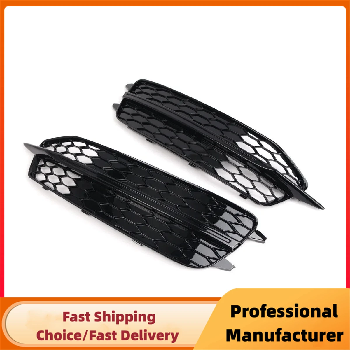 Glossy Black Front Bumper Fog Lamp Grille For AUDI A6 C7 S-Line 2012 2013 2014 Pair Honeycomb Fog Light Grill Covers