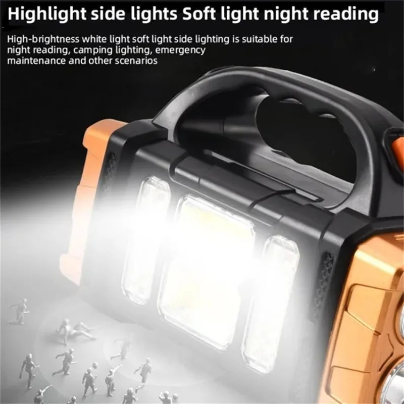 Portable Powerful Solar LED Flashlight With COB Work Lights USB Rechargeable Handheld 4-Modes Lighting Outdoor Solar Torch Light