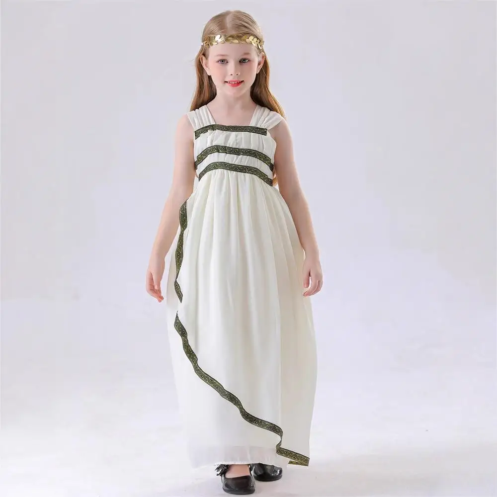 

loween Ancient Godd Queen Cosplay White Long Dr Children Adults Parent-Child Performance Costume Stage Ethnic Women'...