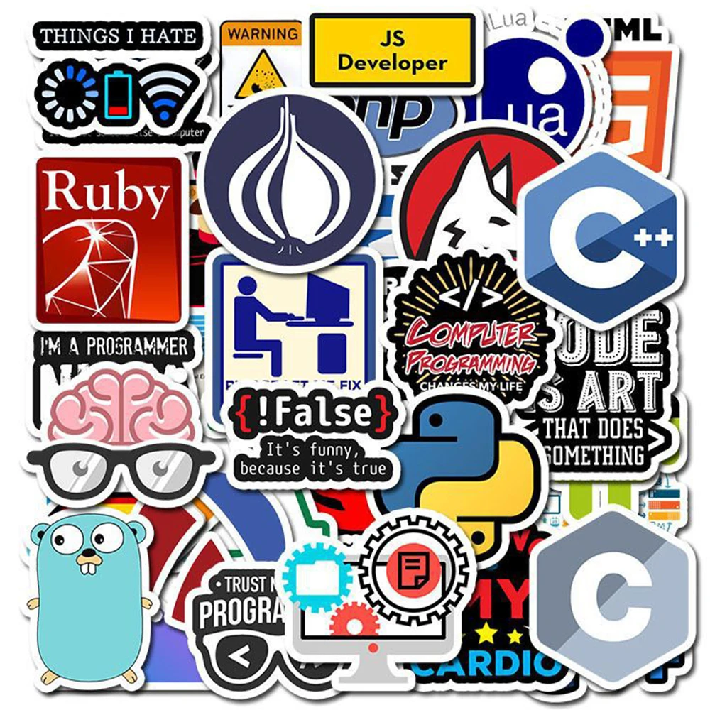 

10/30/50pcs Programming Language Software Stickers Geek Stickers C++ JS Sticker DIY Laptop Scrapbook Phone Graffiti Decals Pack