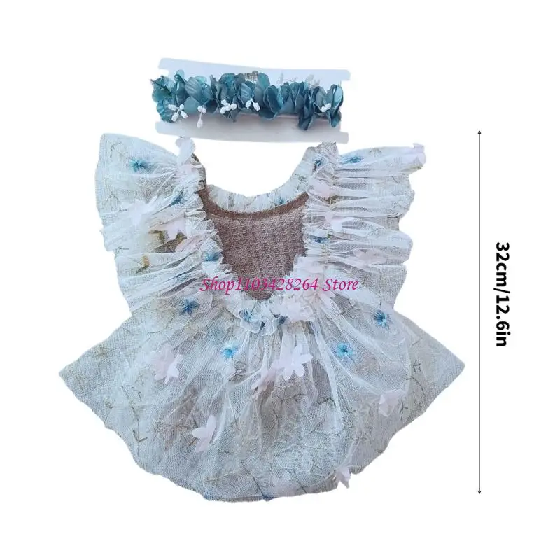 1 Set Lovely Newborns Photography Robe Hairband Feature Lace Trim Floral Charme