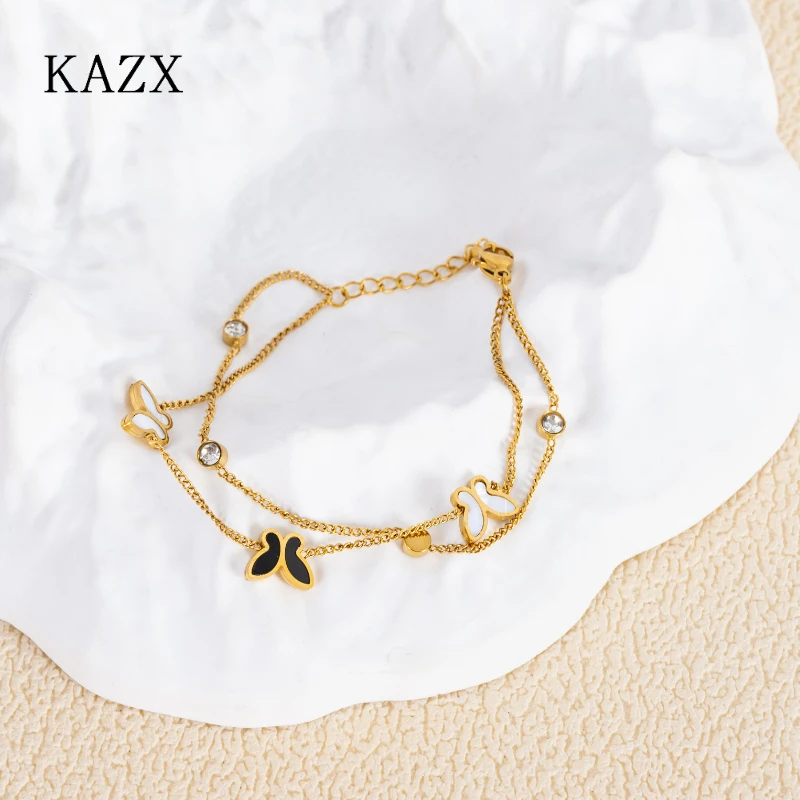pulseira-dupla-camada-estilo-frances-banhada-a-ouro-aco-inoxidavel-316l-borboleta-preta-e-branca-com-zirconia-joia-para-uso-diario