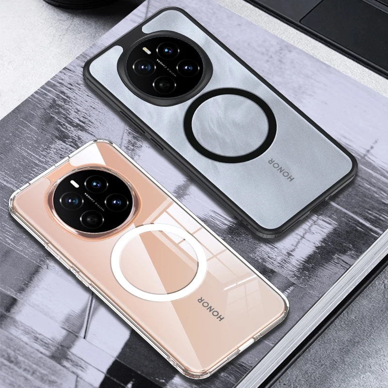 

For Honor Magic 7 RSR 5 Pro 6 Lite Magsafe Magnet Wireless Charging Phone Case Soft Edge Shockproof Clear Protective Cover Cases