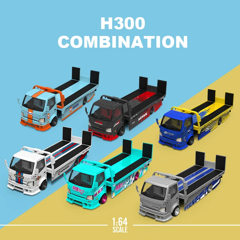 

1:64 H300 flatbed transport trailer Gulf Oil ADVAN diecast simulation alloy car model collection ornament, adult decorative gift