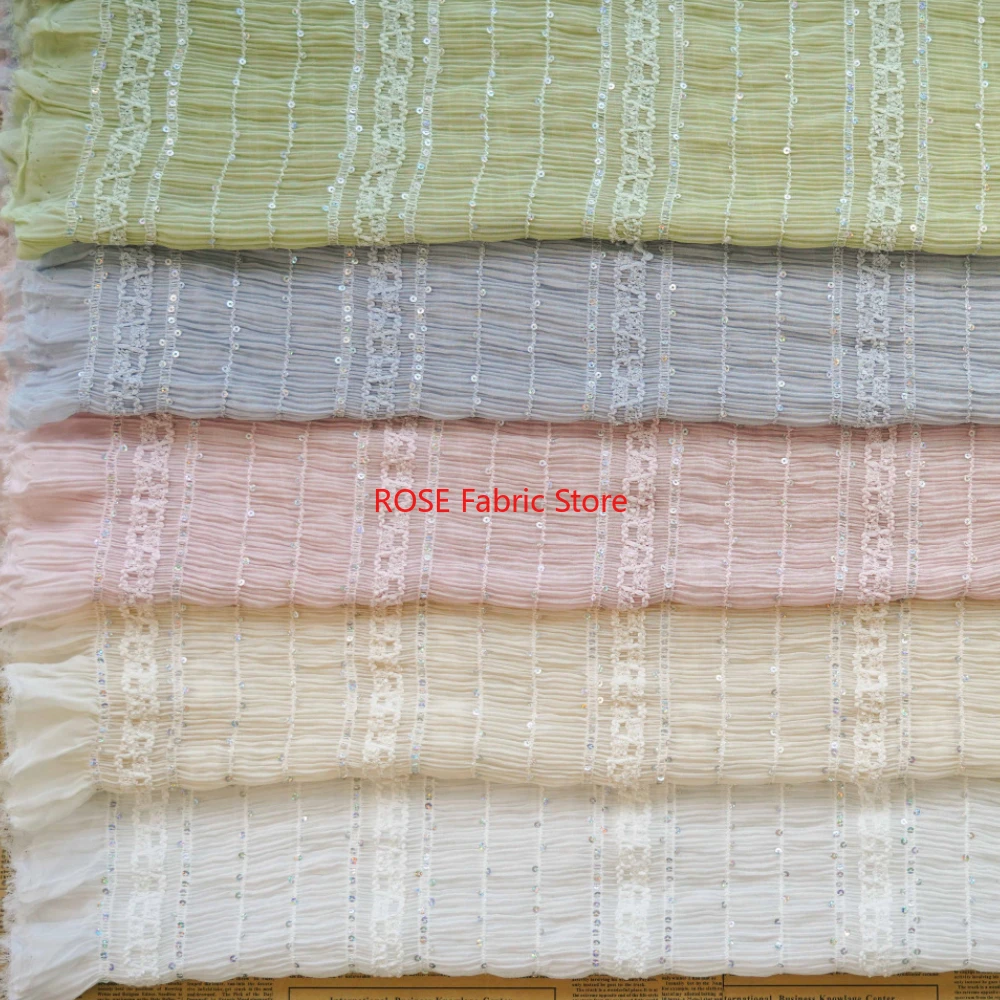 Haft cekinowy Miękka plisowana tkanina szyfonowa, koronkowa tkanina w paski do sukni ślubnej, sukienki Cupcake, sukienki imprezowej, koronkowego topu