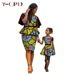 African Print Hip Dresses for Women Dashiki Family Clothes Bazin Riche Mother Outfits Matching Daughter Dress Outwear 24F044