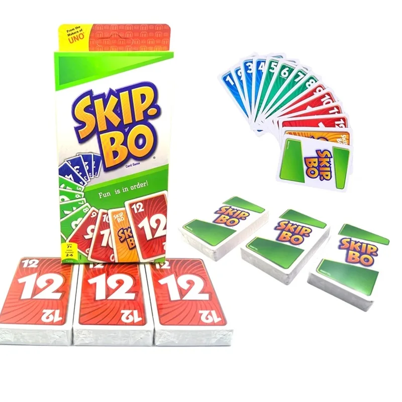 Mattel Games UNO SKIP BO Card Game for Family Night Featuring Tv Show Themed Graphics and a Special Rule for 2-10 Players