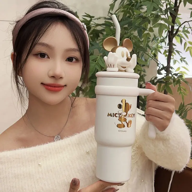 Disney Leuke Cartoon Mickey Mouse Figuur Stro Thermosbeker 900 ml Grote Capaciteit Sportwaterfles voor Meisjes Ijsemmer Cup