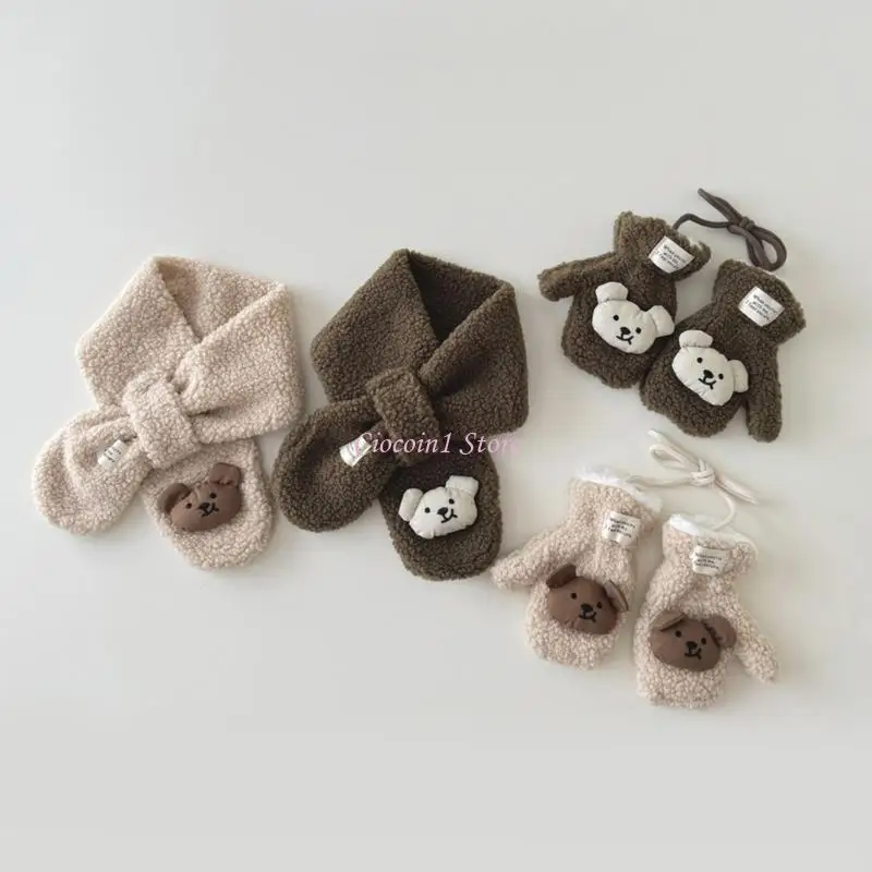 

Y1UB Cartoon Bear Gloves/Scarf Thickened Thermal Gloves/Scarves for Boy Girl Students