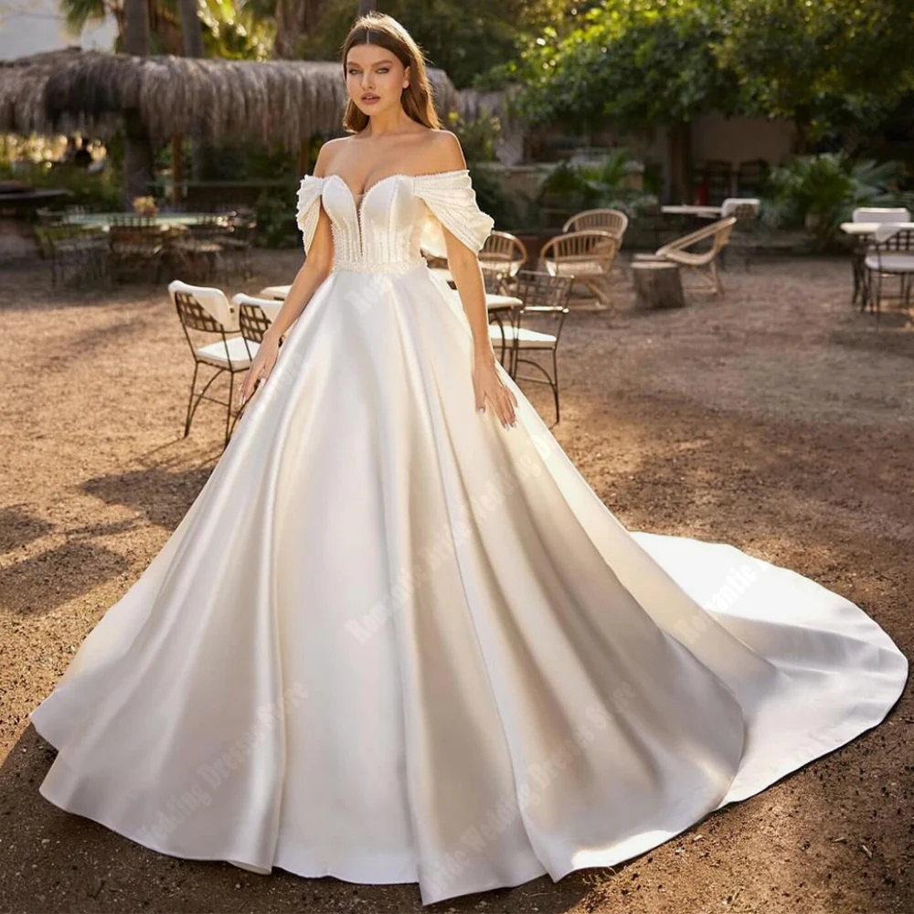 Elegante A-lijn Mouwloze Vrouwen Trouwjurken Populaire Satijnen Bruidsjurken Plus Size Bal Prinses Vestido De Novia 2025