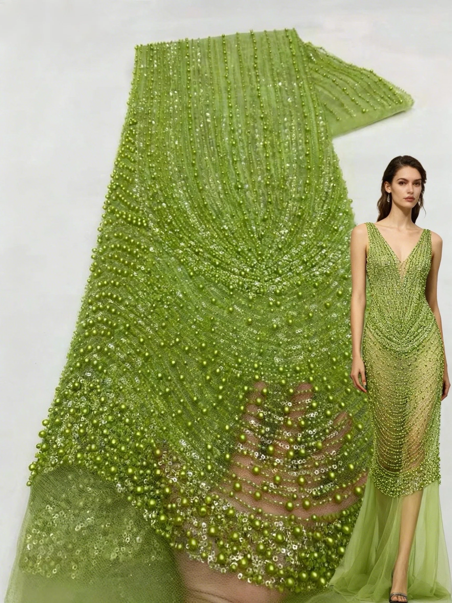 5 Yards Luxurious African Groom Sequins Lace Fabric 2026 High Quality French Embroidery Heavy Beads Lace Nigeria Sewing Material