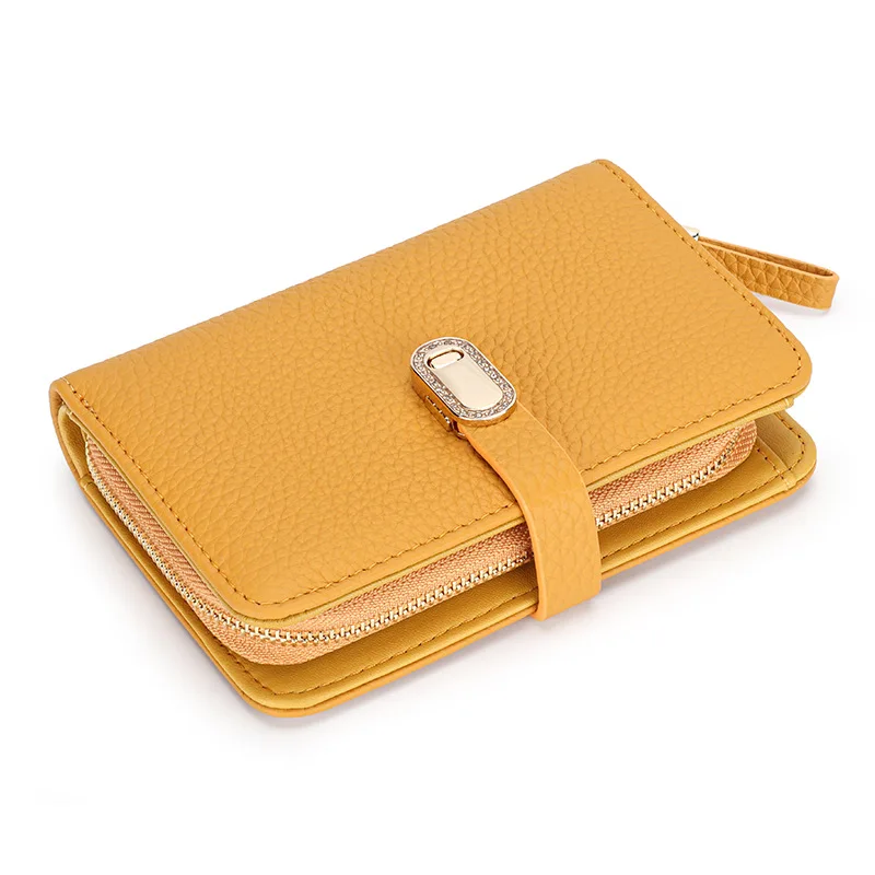 Portefeuille en cuir véritable pour femmes, marque de Niche coréenne, court, Simple, fermeture éclair, exquis, porte-cartes Portable, porte-monnaie