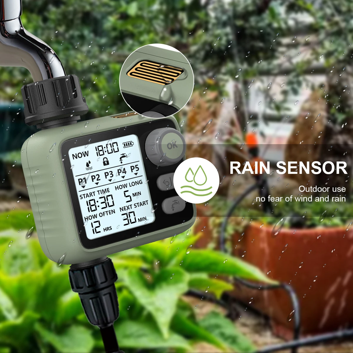 

Eshico HCT-372 New Arrivel Digital Water Timer LED Backlight Display Rain Sensor Super Plans Garden Tools Easy to Set