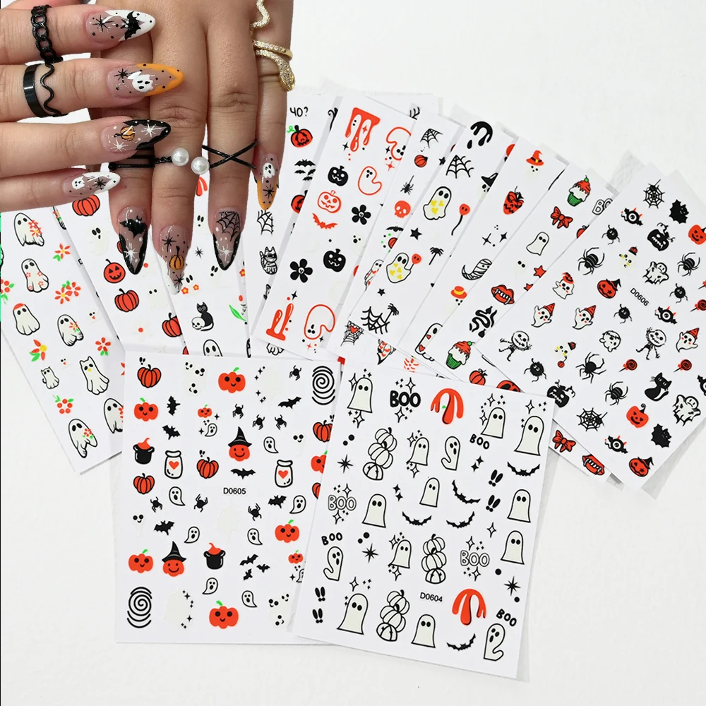 

3D Luminous Pumpkin Ghost Halloween Nail Art Stickers Glow In Dark Cute Skeleton Spider Bat Nail Art Decoration Halloween Decal