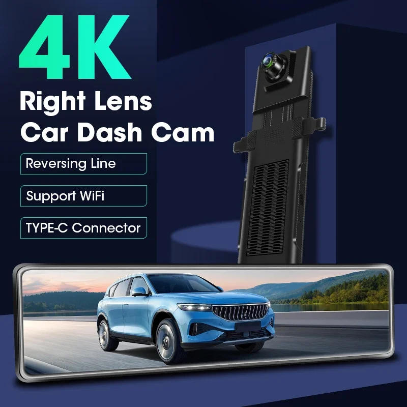 

11.26" Mirror Car DVR Right Lens 4K Dash Cam Front And Rear Camera 2160P Recorder GPS Track Playback Wifi APP Control