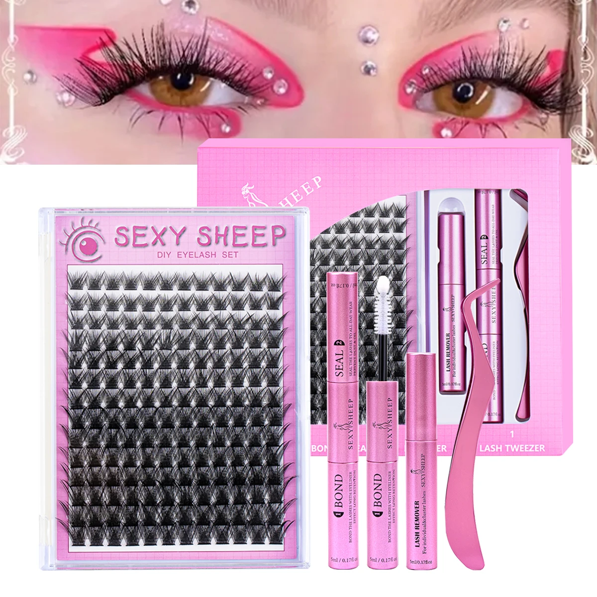 DIY Lash Extension Kit 168pcs Lash Clusters Kit with Mascara Brush Bond and Seal Lash Glue Remover Lash Tweezers