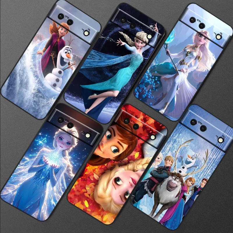 

Disney Frozen Princess Elsa For Google Pixel 9 8 7A 7 6A 6 5A 5 4 4A XL 5G Black Silicon Shockproof Shell Soft Phone Case