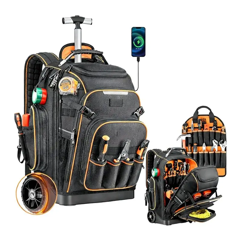 Professional Heavy Duty Rolling Tools Backpack with Wheels Suitable for Men Electrician Plumber HVAC Worker Large Storage Box