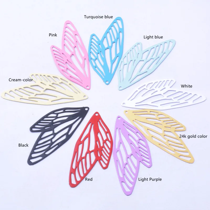 30pcs AB7533 50*21mm Colorful Angel wings Gold color Charms  Pendant Diy Jelwery Making