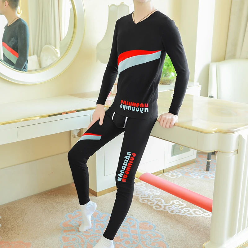 

Warm underwear set Men's autumn and winter long underwear set Windproof bottom shirt and bottom pants Cotton clothes and pants