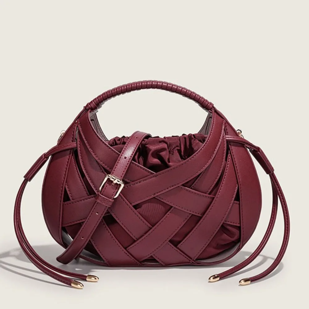 Fashion PU Woven Women's Bag NEW Hollow Basket Bags for Women Handbags Drawstring Shoulder Crossbody Bag Patchwork Clutch Purses